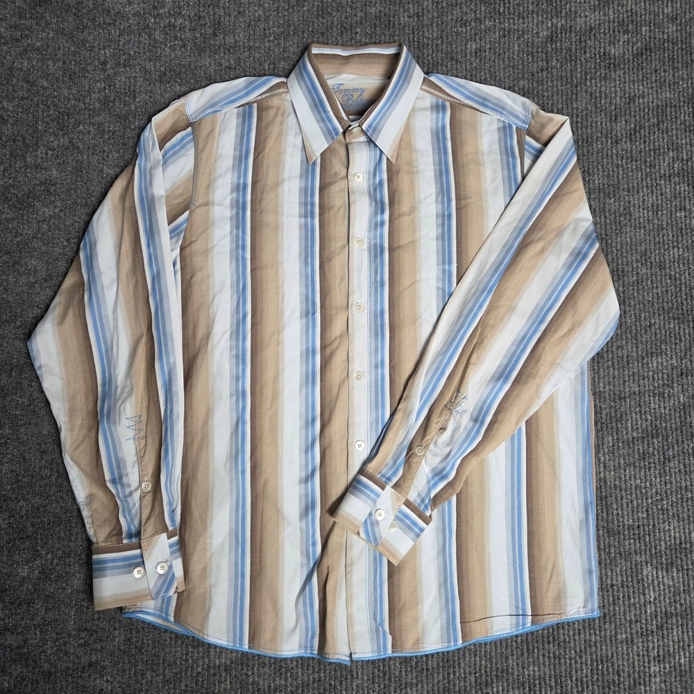 Tommy Bahama DENIM Striped Button Down Shirt Men's Size L Long Sleeve Casual